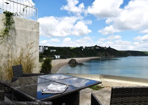 The sea-view terrace & alfresco dining area at 1 Royal Victoria Court, Tenby