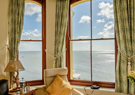 The far reaching sea view from the living area at 1 St Agatha's, Tenby