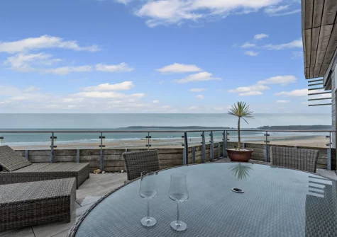 The balcony terrace & alfresco dining area at 19 Waters Edge, Tenby
