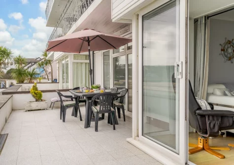 The sunny terrace & alfresco dining area at 2 Strandways, Saundersfoot