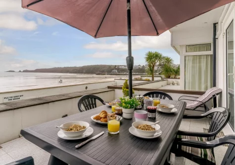 The sunny terrace & alfresco dining area at 2 Strandways, Saundersfoot