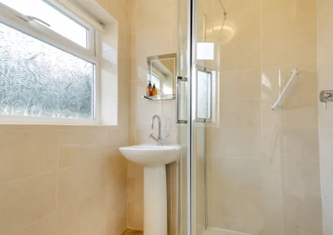 The shower room at 3 Bro Terfyn, Morfa Nefyn