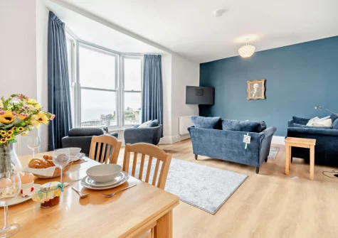 The living & dining area at Beach Retreat, Tenby