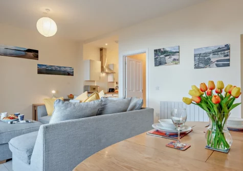 The living & dining area at Beach View, Tenby