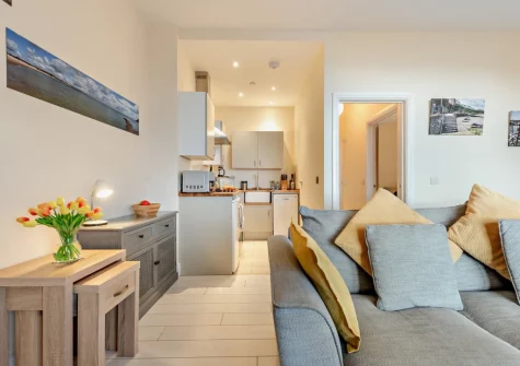 The living area & kitchen at Beach View, Tenby