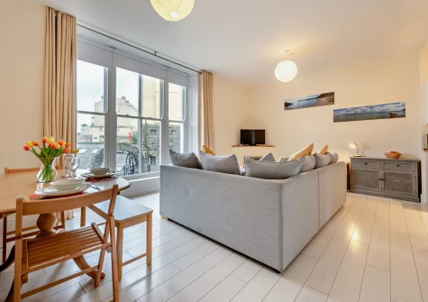 The living & dining area at Beach View, Tenby