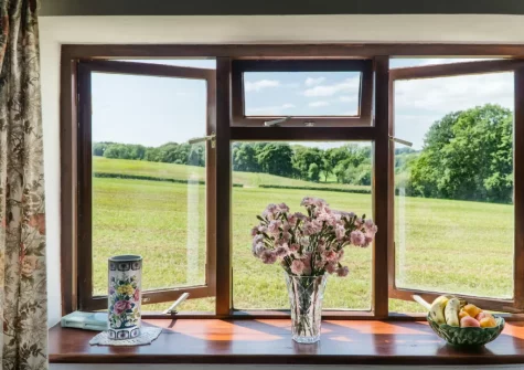 The countryside view from the dining area at Bridge Cottage, Cresselly