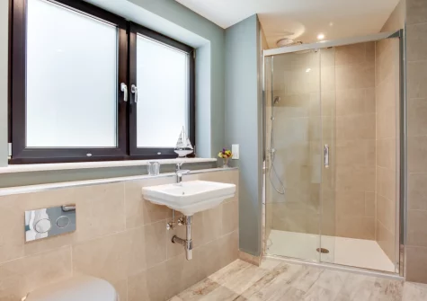 The shower room at Bryn Benar, Abersoch