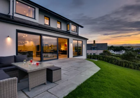 The patio, alfresco dining area & garden at Bryn Benar, Abersoch