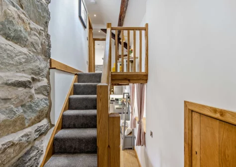 The stairs up to the first floor at Bryn Bras, Brithdir