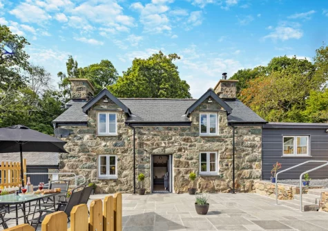 The patio, barbecue, alfresco dining & outdoor sitting area at Bryn Bras, Brithdir