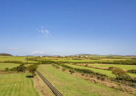The far-reaching country view from the patio, balcony & outdoor sitting area at Bryn Deufor, Anelog