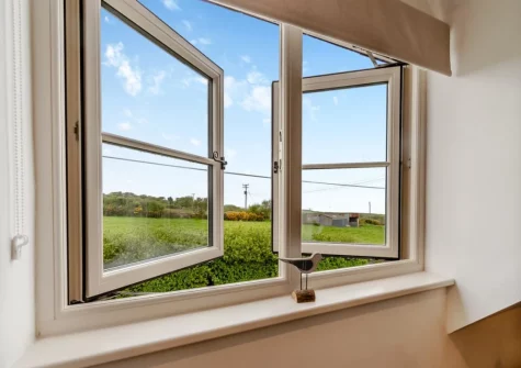 The countryside view from the living area at Caerau Bach, Trefin