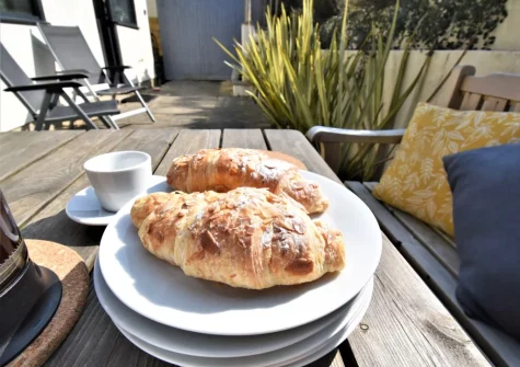 The lower patio & alfresco dining area at Carmarthen Bay View, Saundersfoot