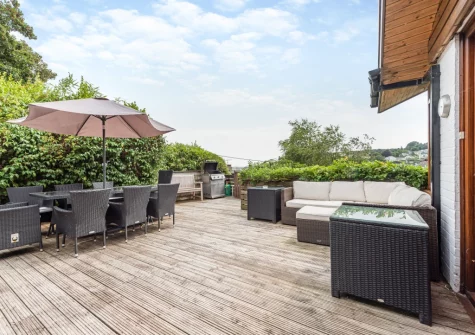 The decked patio, alfresco dining & outdoor sitting area at Cascade, Saundersfoot