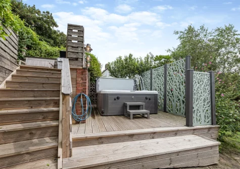 The decked patio & secluded hot tub at Cascade, Saundersfoot