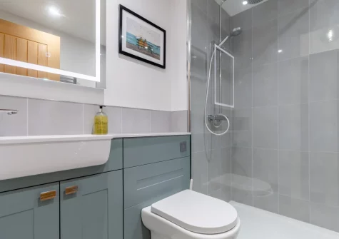 The shower room at Cove Apartment, Tenby