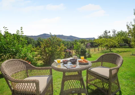The alfresco dining area & enclosed lawned garden at Cuddfan Idris, Llanelltyd