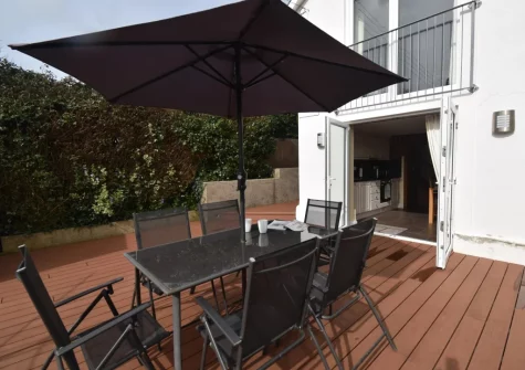 The decked terrace & alfresco dining area at Delfryd Cottage, Saundersfoot