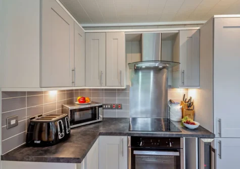 The kitchen at Dragonfly Lodge, Tyn-y-Groes