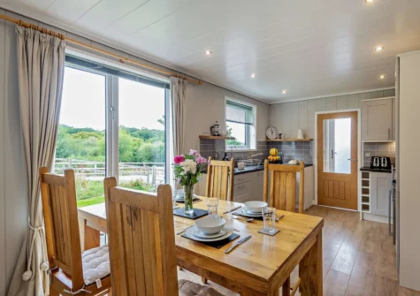 The dining area at Dragonfly Lodge, Tyn-y-Groes