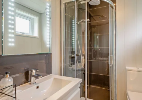 Bedroom #1 en-suite shower room at Dragonfly Lodge, Tyn-y-Groes