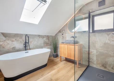 Bedroom #1 en-suite shower room at Drws Y Coed, Capel Curig