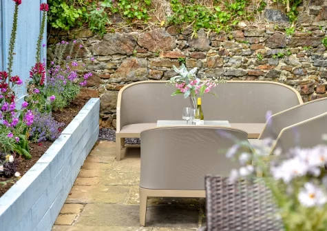 The private enclosed patio & outdoor sitting area at Egryn Bach, Abersoch