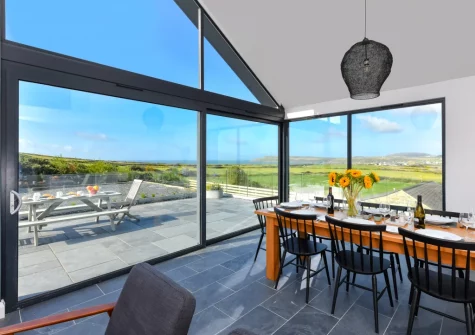 The living & dining area at Geufron House, Aberdaron