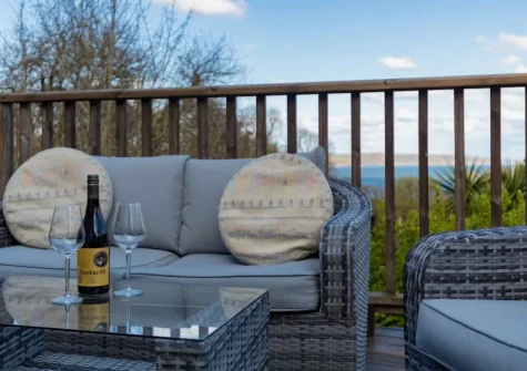 The wrap-around decked terrace & outdoor sitting area at Glendale, Saundersfoot