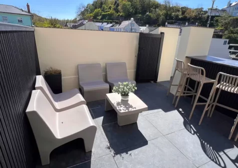 The enclosed patio & outdoor sitting area at Graftons, Little Haven