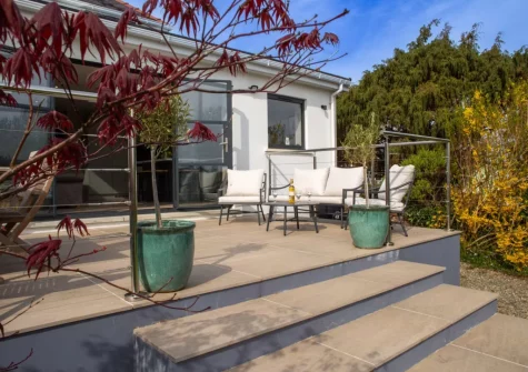 The patio & outdoor sitting area at Green Meadows, Newport