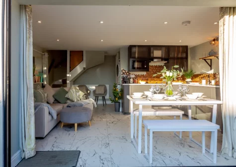 The dining, living area & kitchen at Hafan Glas, Abersoch
