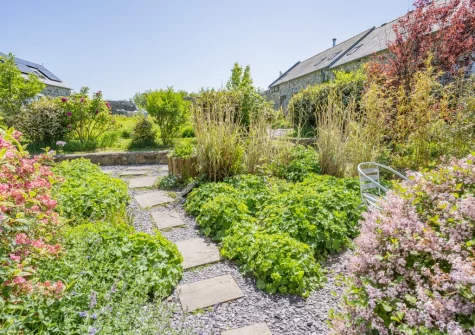 The gravel courtyard & garden at Harmony Cottage, Trefasser