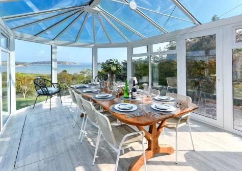 The conservatory dining area at Hywelfa, Bwlchtocyn