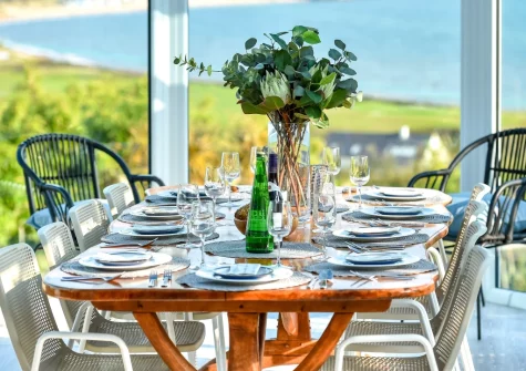 The conservatory dining area at Hywelfa, Bwlchtocyn