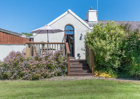 The south facing decked patio, alfresco dining area & garden at Lavender Cottage, Haverfordwest
