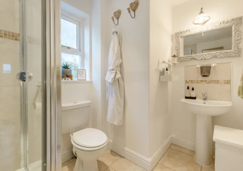 The ground floor shower room at Lily Cottage, Angle