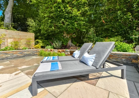 The patio & outdoor sitting area at Llyn Orta, Llanbedrog