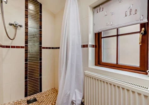 The shower room at Loveston Lodge, Loveston