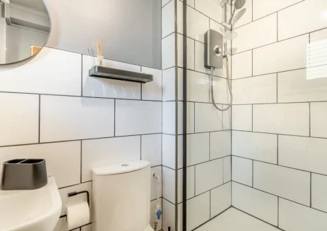 The shower room at Mor Glas View, Tenby