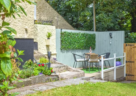 The small private patio & outdoor sitting area at Mutton Hill Cottage, Pembroke