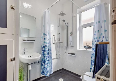 The wet room at North Bay Bungalow, Rhos on Sea