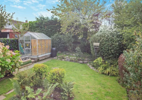 The south-facing enclosed garden at North Bay Bungalow, Rhos on Sea