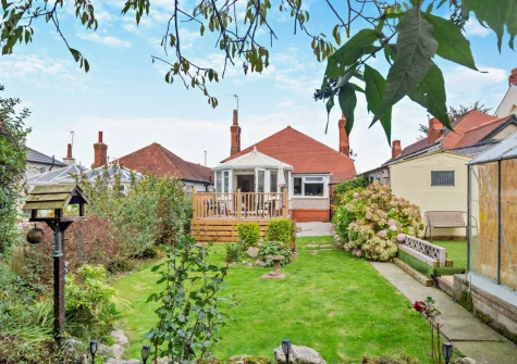 The south-facing enclosed garden at North Bay Bungalow, Rhos on Sea