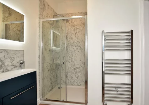 The en-suite shower room at Nyth Y Wennol, Maenan