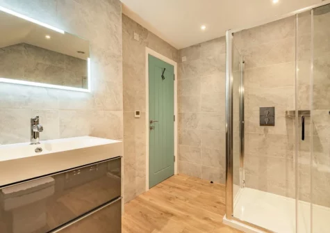 The shower room at Ocean Waves, Tenby