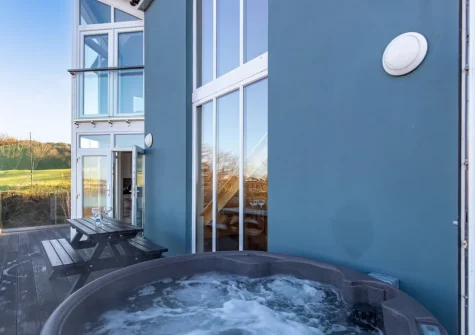 The balcony, hot tub & alfresco dining area at Ocean Way, Pembroke Dock