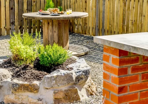 The gravelled garden at Old Mart Gate House, Narberth