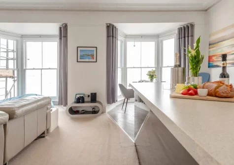 The living area & kitchen at One Charlton House, Tenby